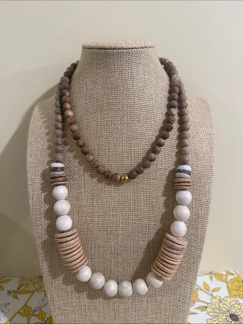 Vintage Boho wooden necklace Long necklace Double stack it or wear it long 🩵 39”